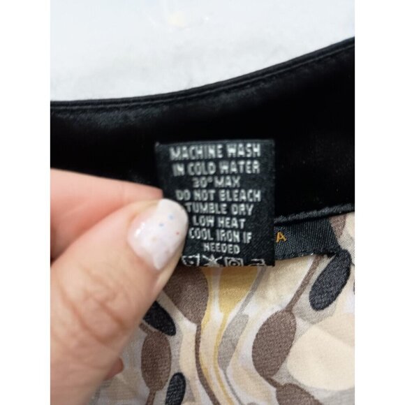 BCBGMaxazria Womens Wrap Blouse Size Medium Yellow Brown Abstract Satin Top - Picture 6 of 9